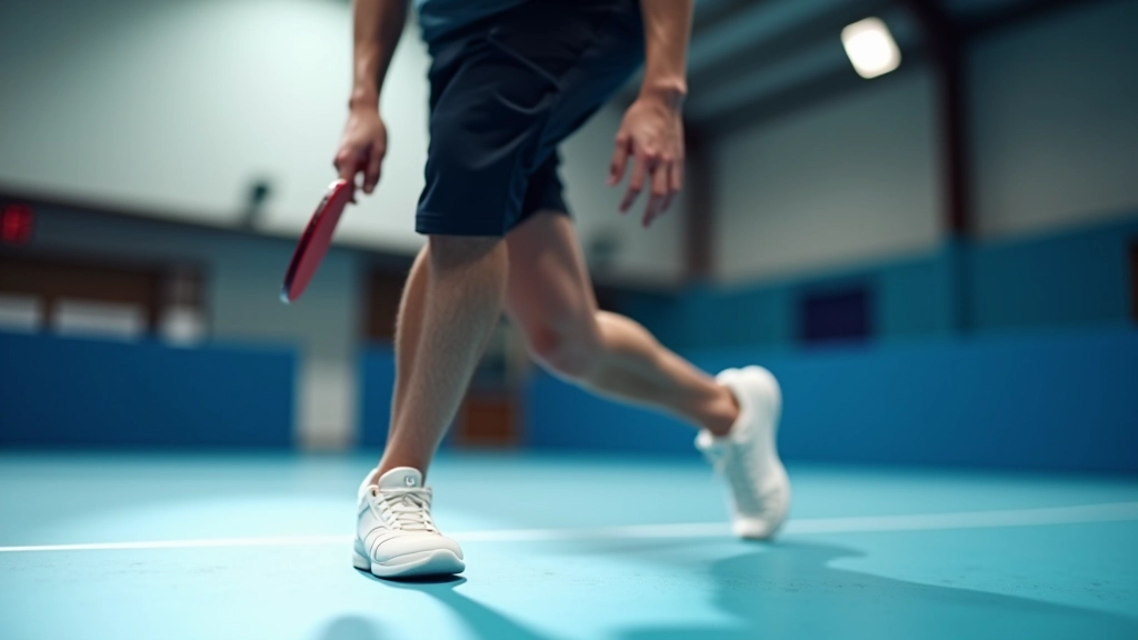 لاعب تنس طاولة يظهر وضعية الأقدام الصحيحة للخطوة الجانبية السريعة